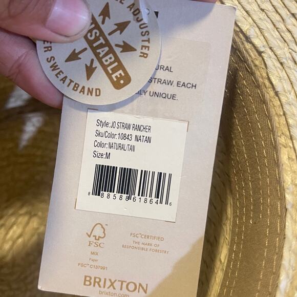 Brixton Jo Straw Rancher Hat Natural Tan Tripilla Straw Adjustable Medium NWT - Picture 4 of 7